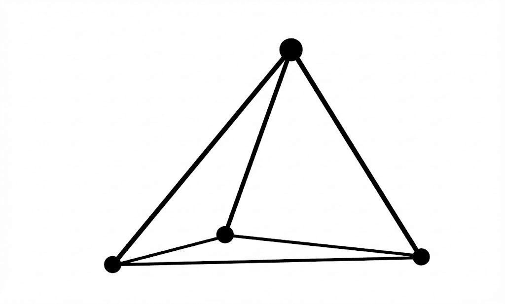 Pensiero e IA - Quattro triangoli in uno spazio tridimensionale disposti per formare un tetraedro